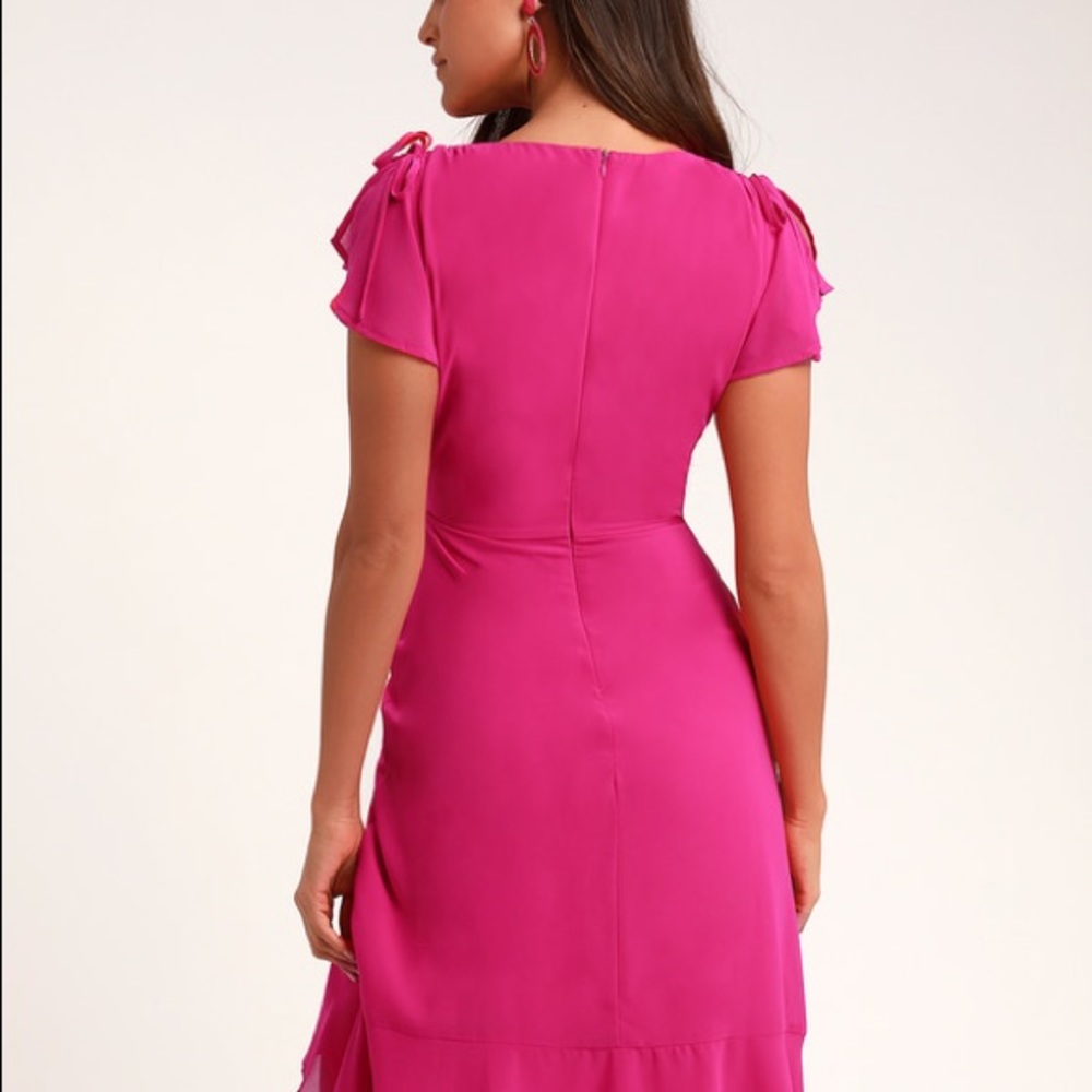 Lulu’s Magenta Ruched High-Low Midi Dress - Picture 3 of 3
